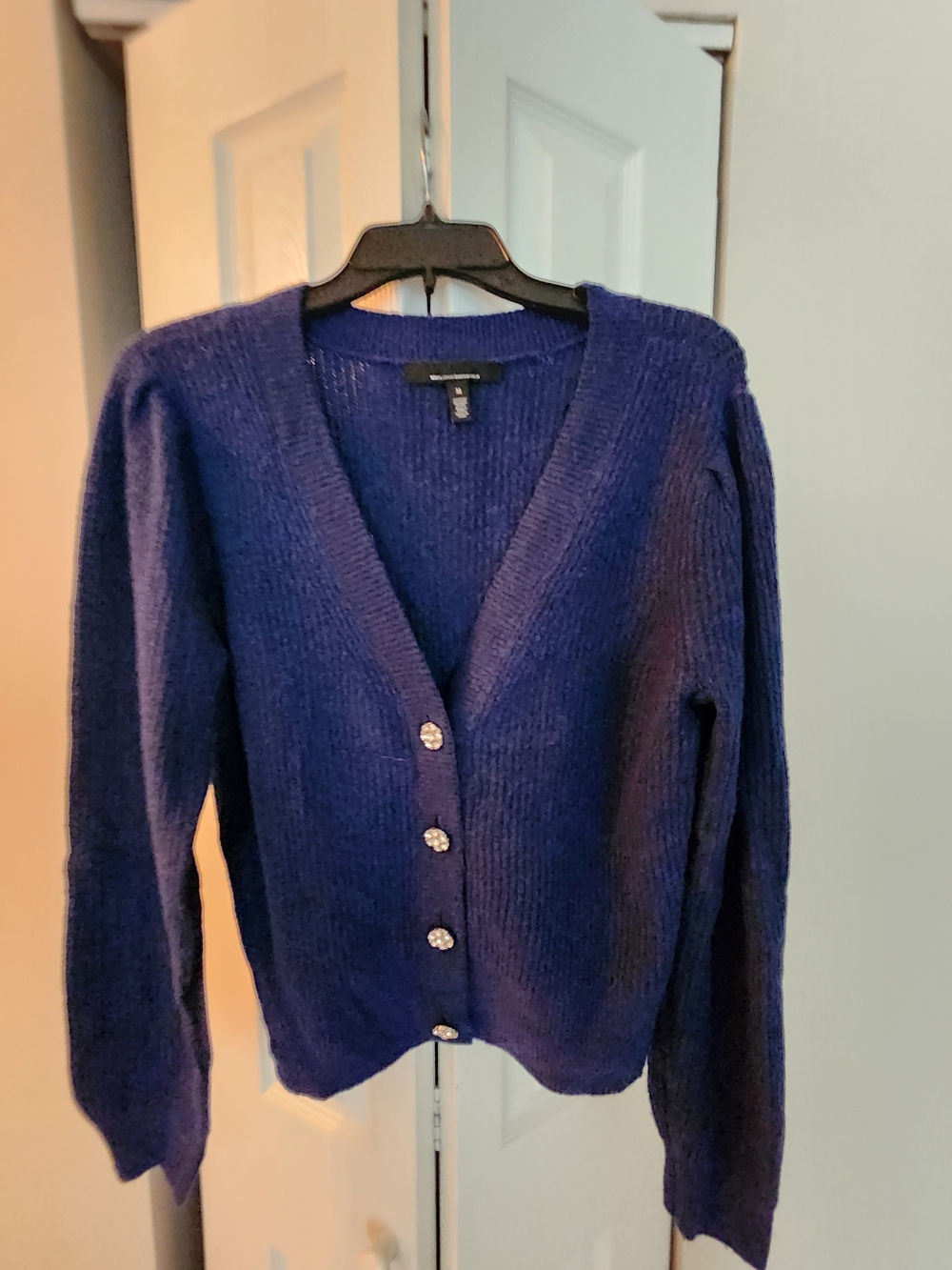 White House Black Market Deep Blue V-Neck Button Cardigan